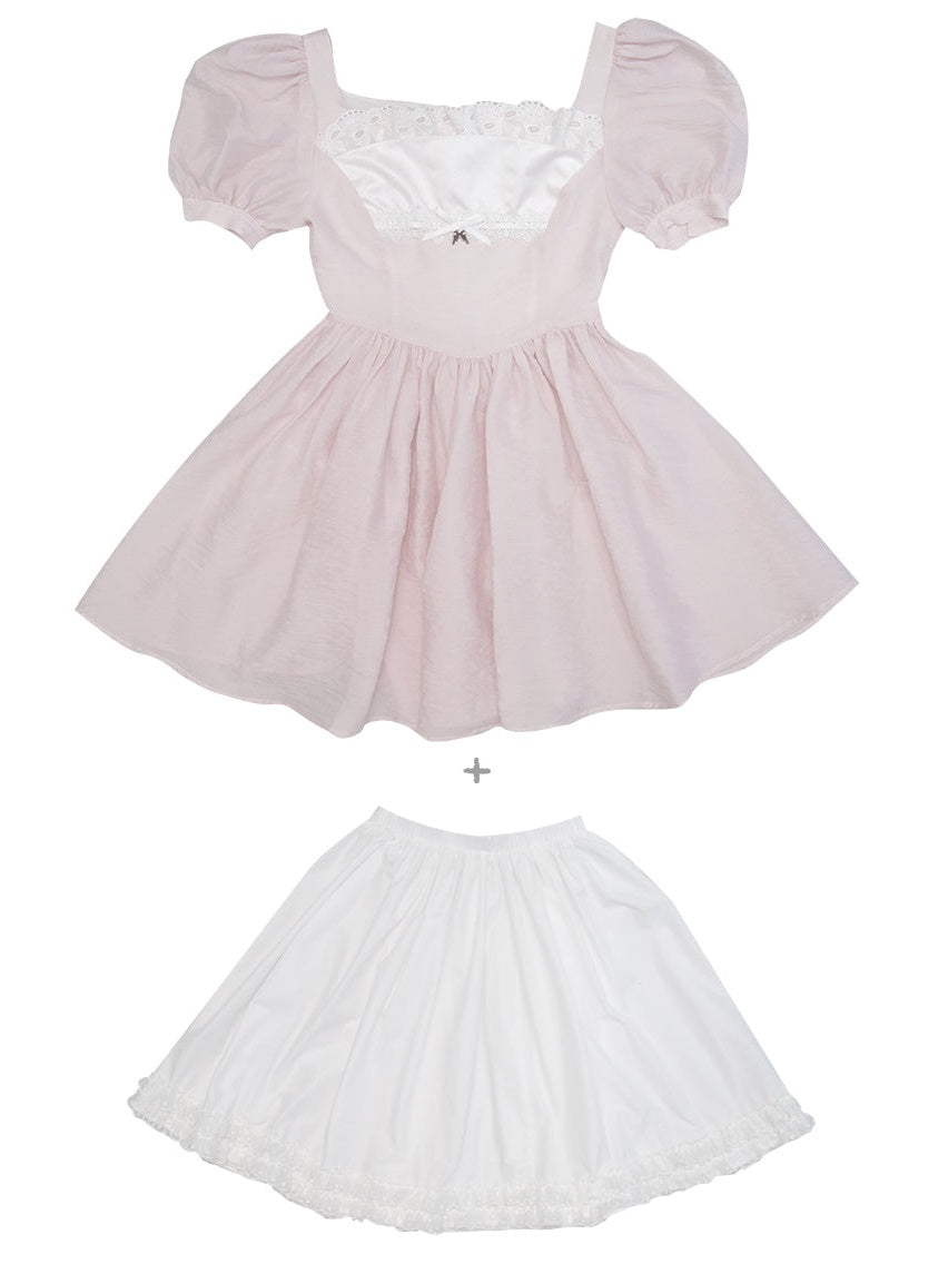 Puff Sleeve Lace Dress & Pannier Set-up