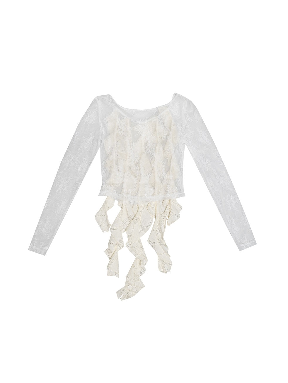 See-through Irregular Lace Long-sleeved Shirt