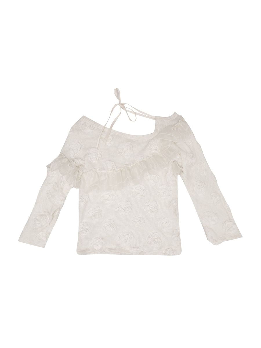 One-shoulder Lace Frill Rose Flower Knit