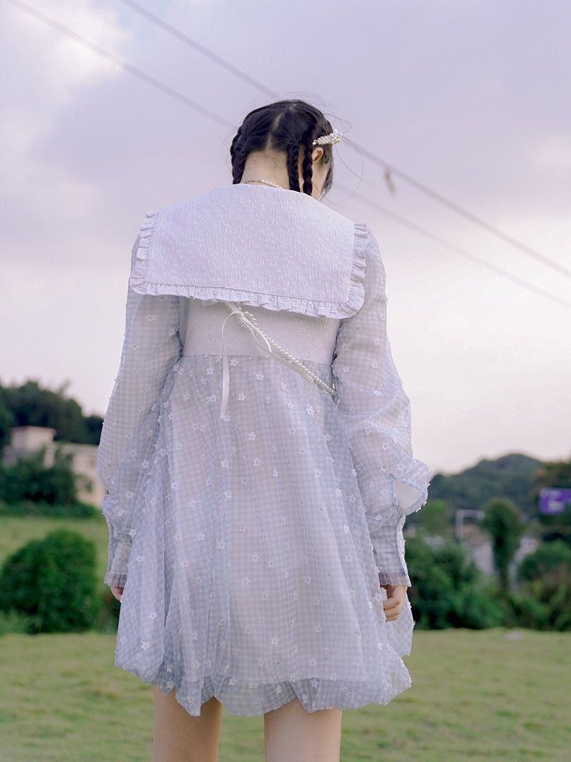 Balloon Lace Fril Cute Sailor One-piece