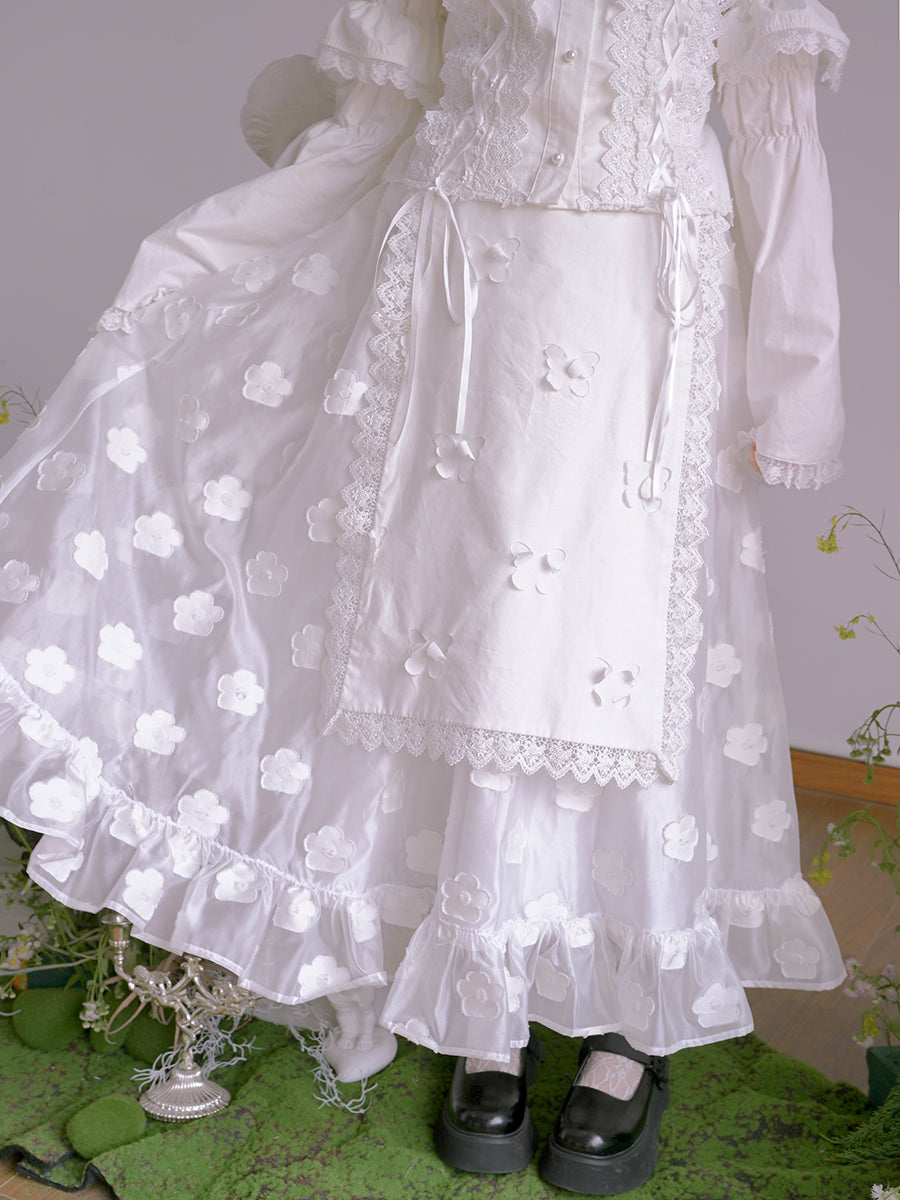 Plaid Flower Cute Frill Tiered Fluffy Skirt