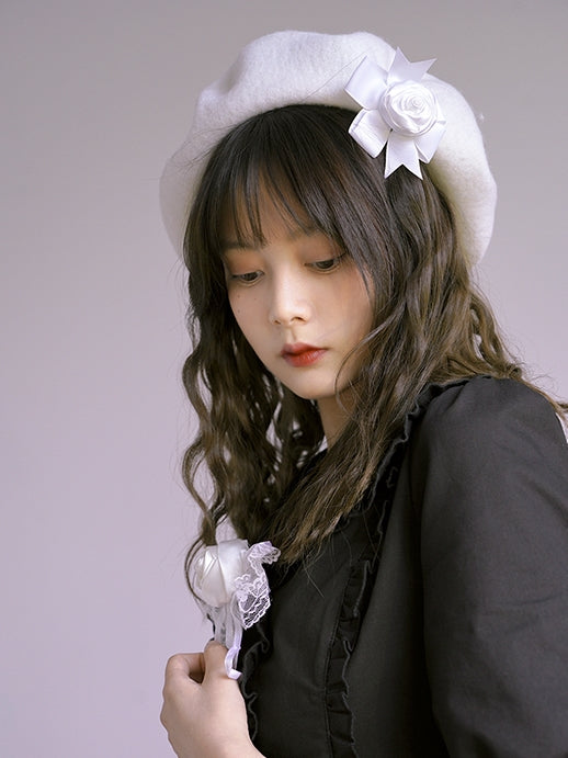 Hat Wool Cute Rose Beret