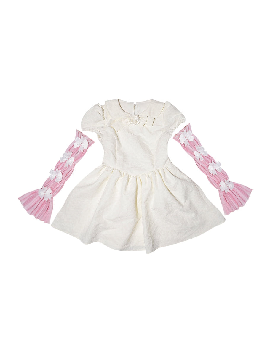 Bow Jacquard Short-sleeved Short Dress