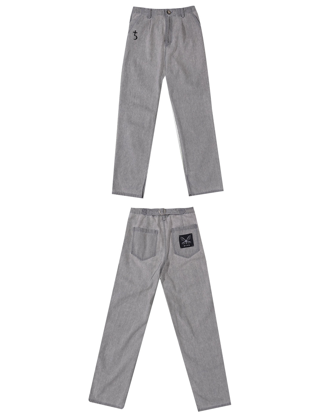 Casual Straight Denim Slit Pants