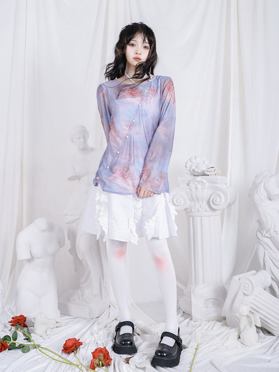 Pale Angel Sheer Loose Pearl-button Cutsew