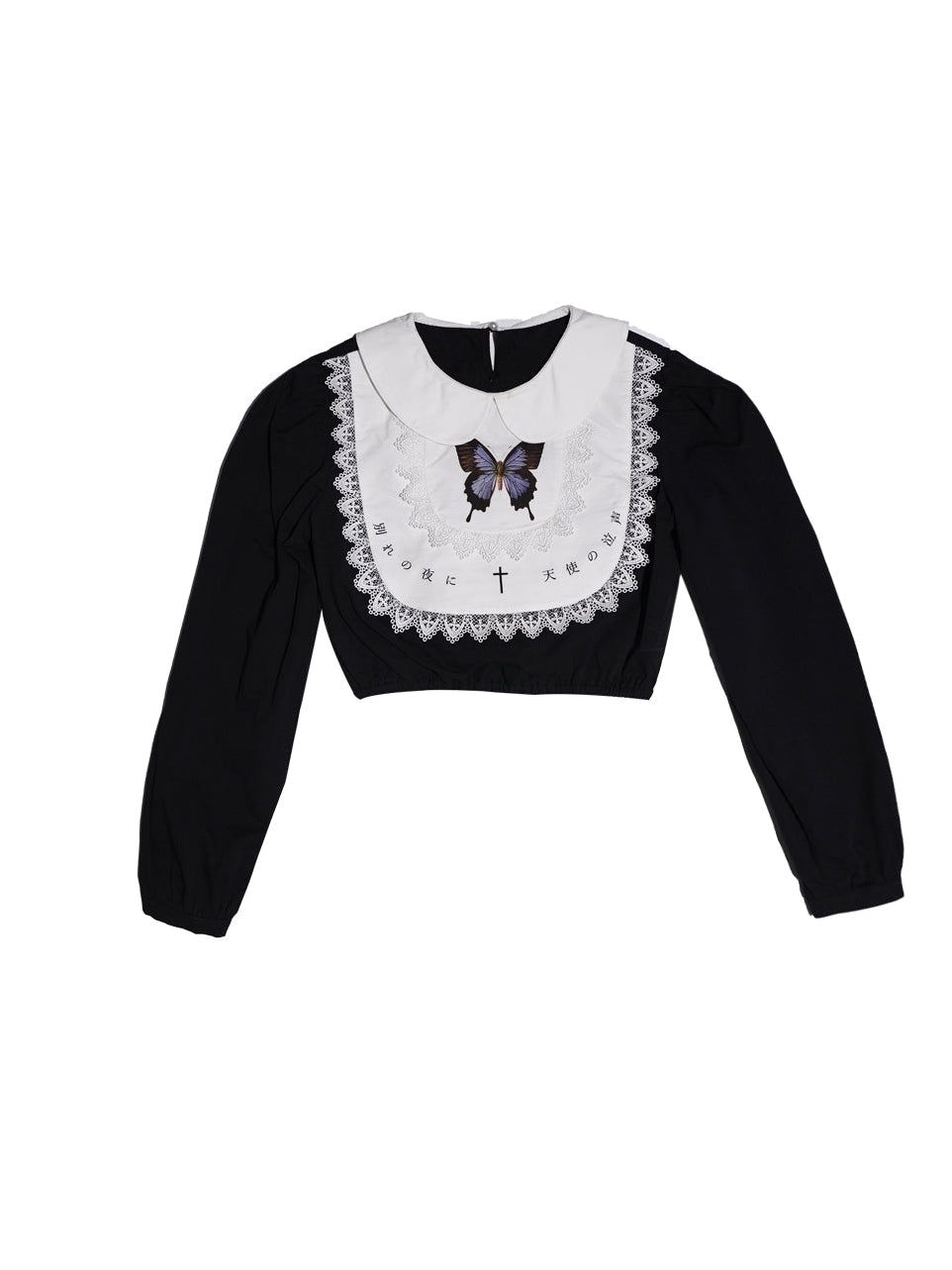 Butterfly Cross Print Lace Embroidered Short Shirt