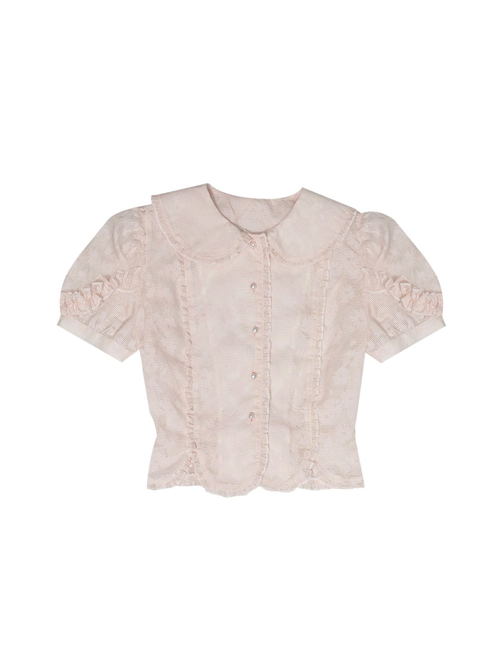 Petal Shape Waist Puff Sleeve Short Sleeve Shirt