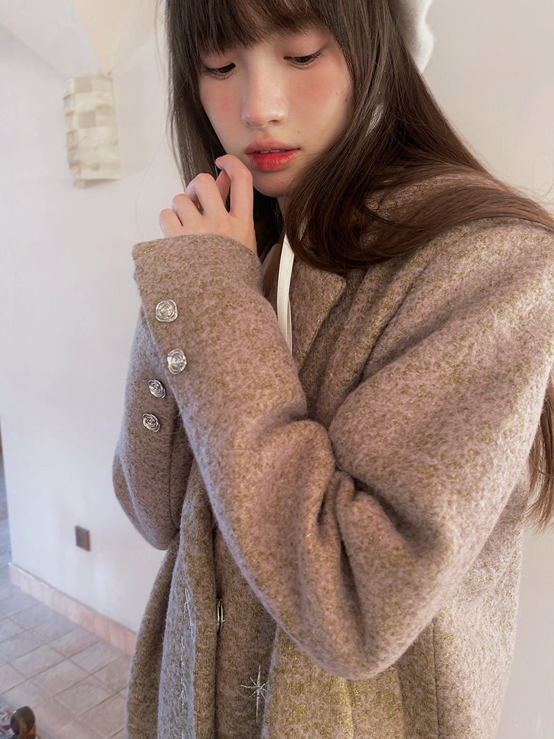 Embroidery Quilted Long Chester Coat