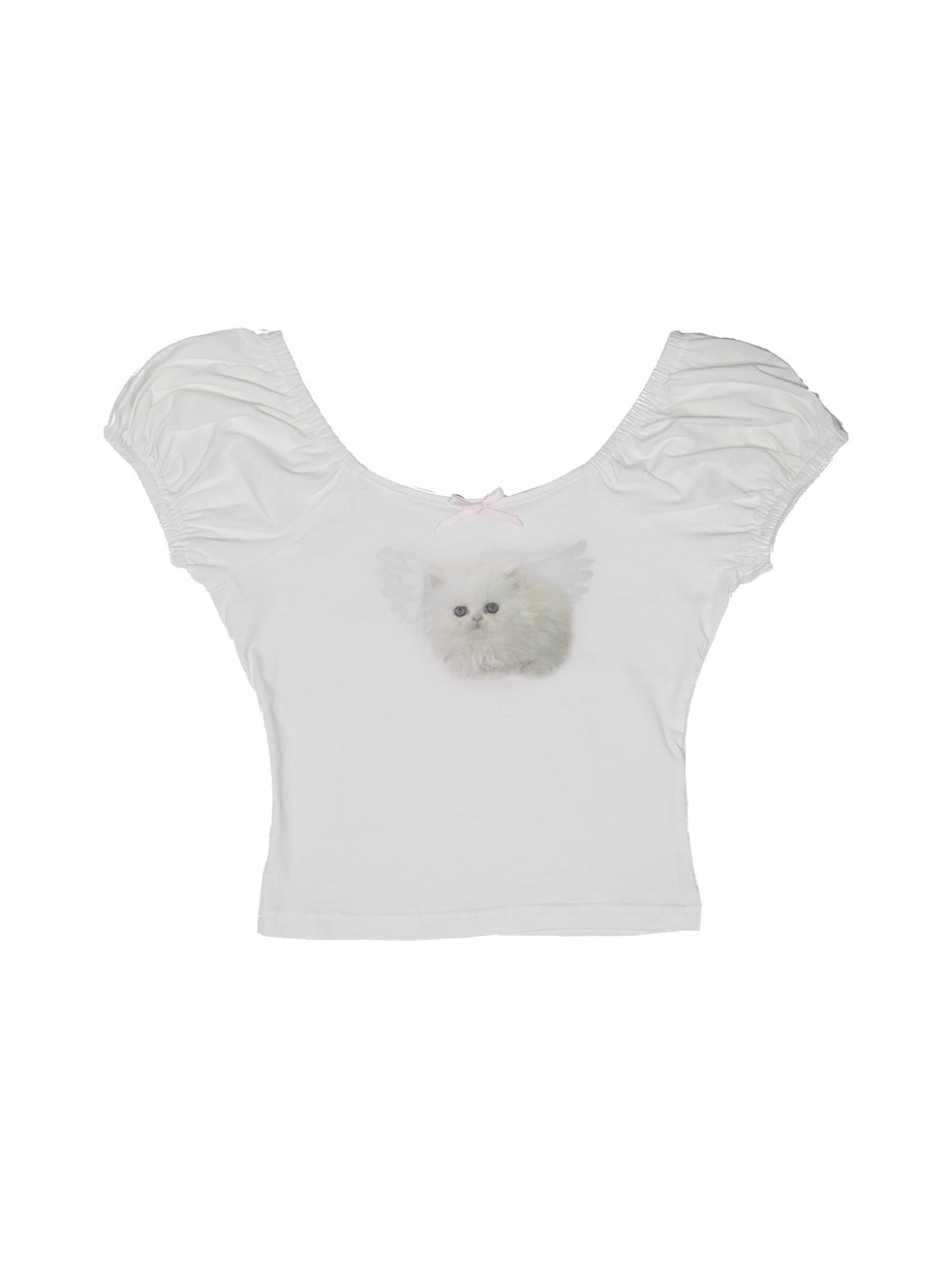 Angel Cat & Bunny Bow Round Neck T-shirt