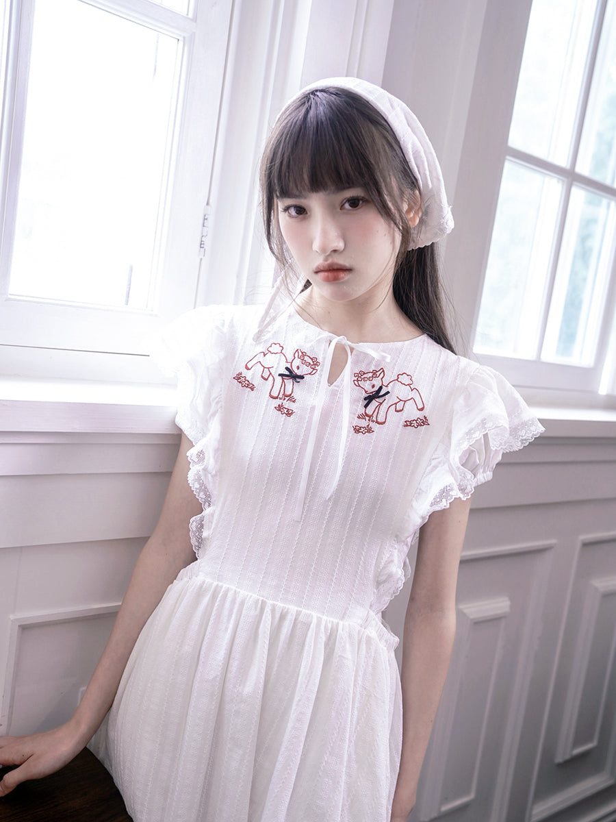 Lamb Embroidered Lace Jacquard Head Scarf