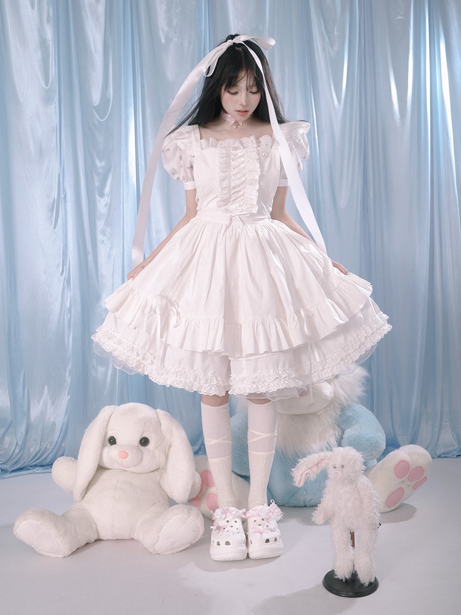 Puff Sleeve Lace Dress & Pannier Set-up