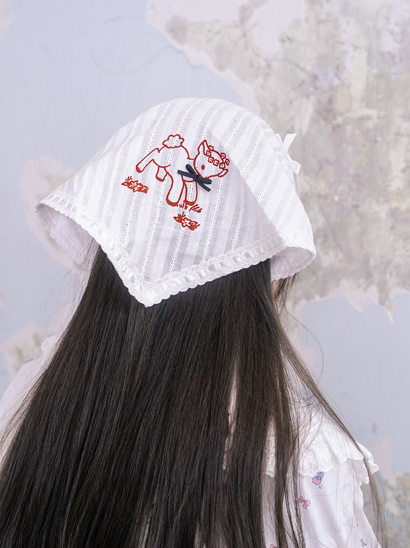 Lamb Embroidered Lace Jacquard Head Scarf