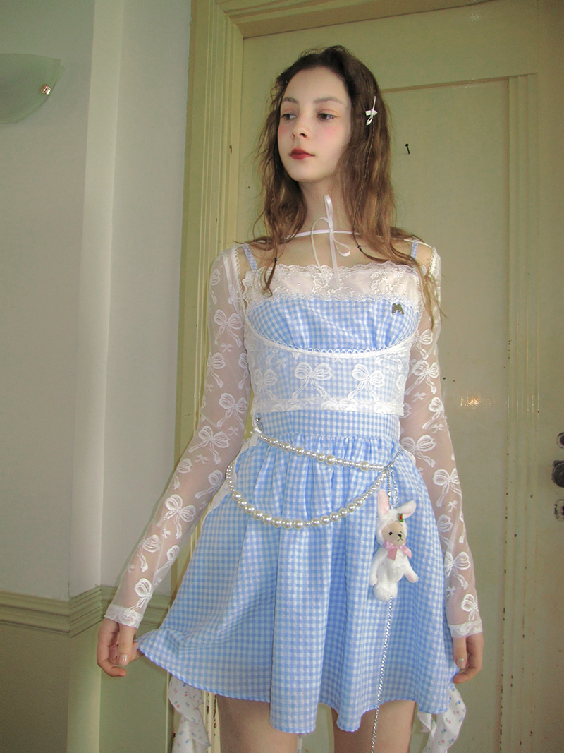 Bowknot Jacquard & Bear Print Large Collar Cropped Top