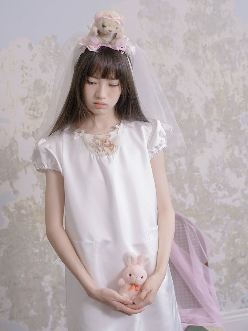 Angel & Cat Printed Doll A Swing Short-sleeved Dress