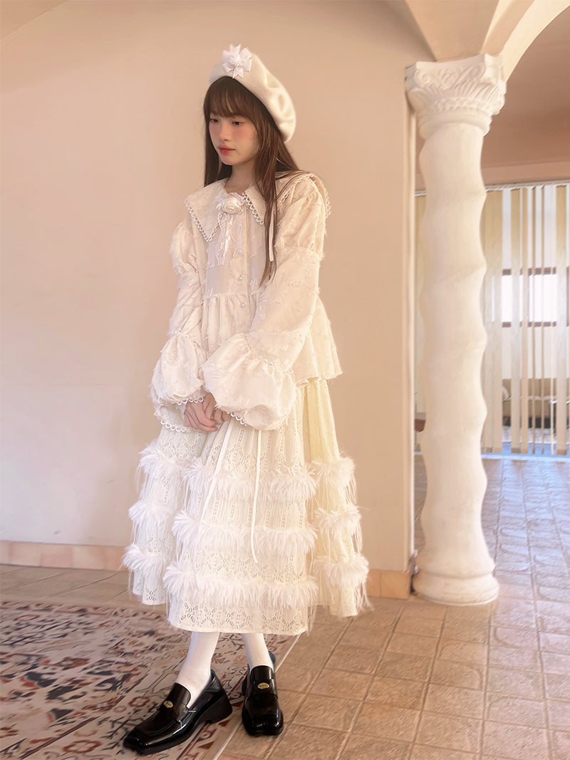 Loose Retro Lace Puff Long Sleeve Shirt