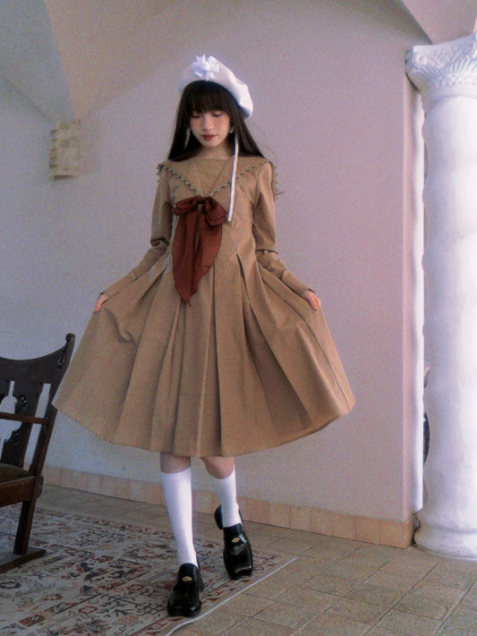 Sailor Neck Bow Pleated Dress