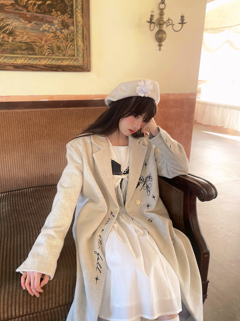 Embroidery Quilted Long Chester Coat