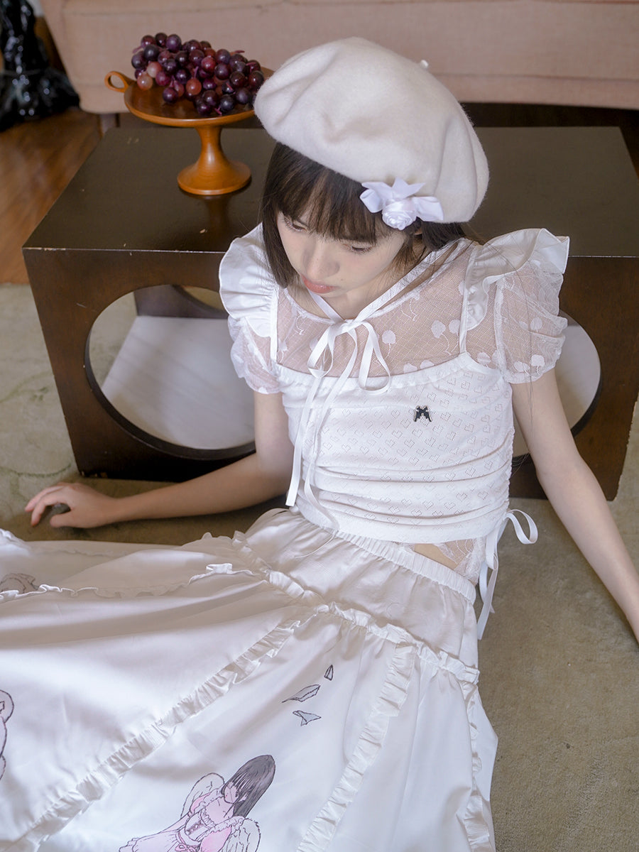 Flying Sleeve Love Jacquard Camisole