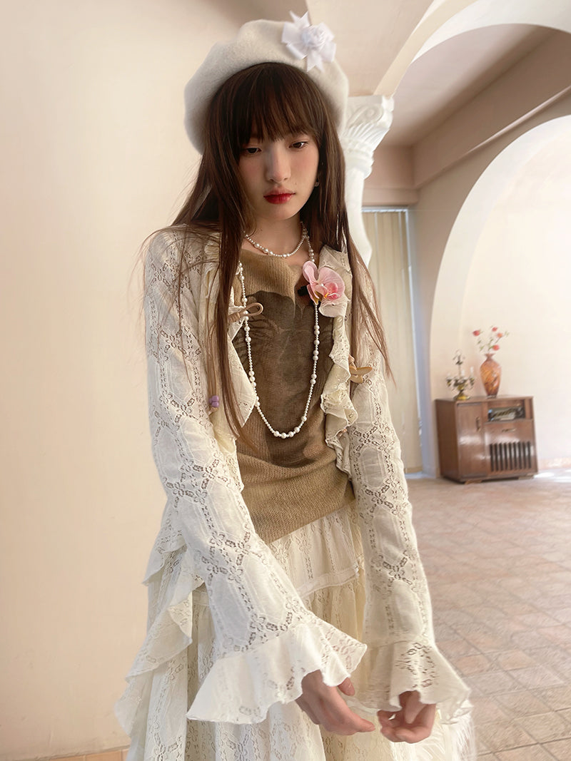 Irregular Lace Long Cardigan