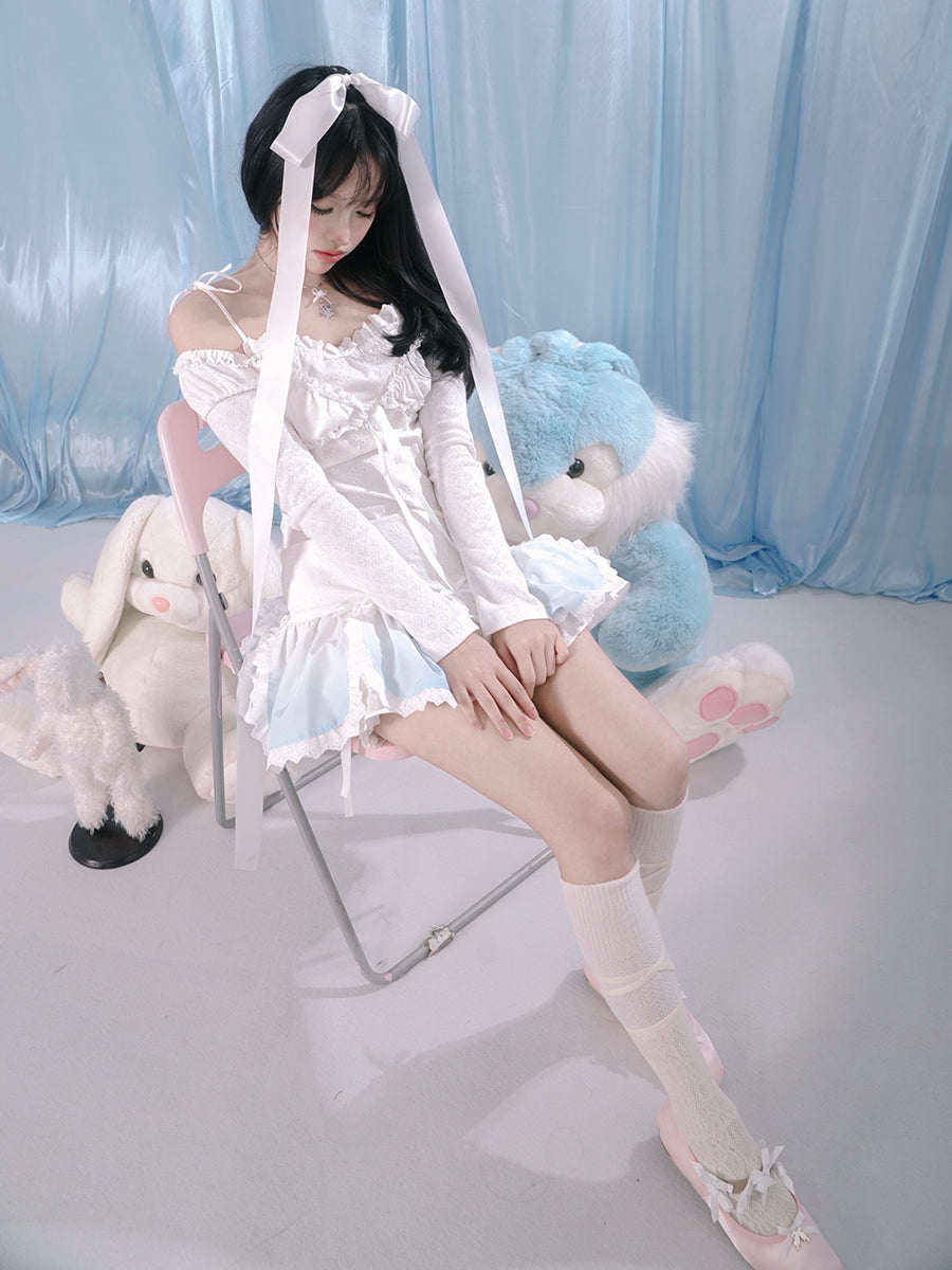 Bear ＆ Gradient Petals Suspender One-piece