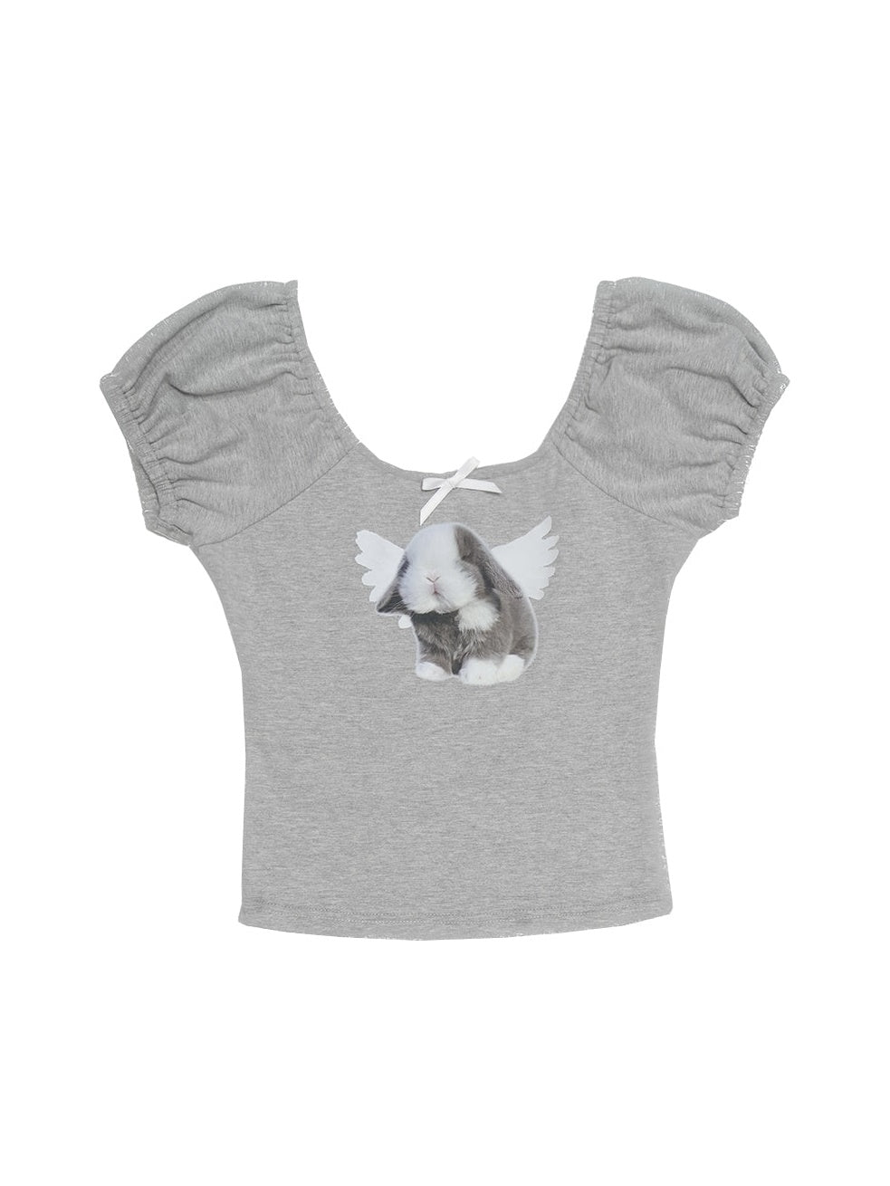 Angel Cat & Bunny Bow Round Neck T-shirt