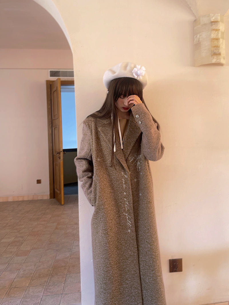 Embroidery Quilted Long Chester Coat