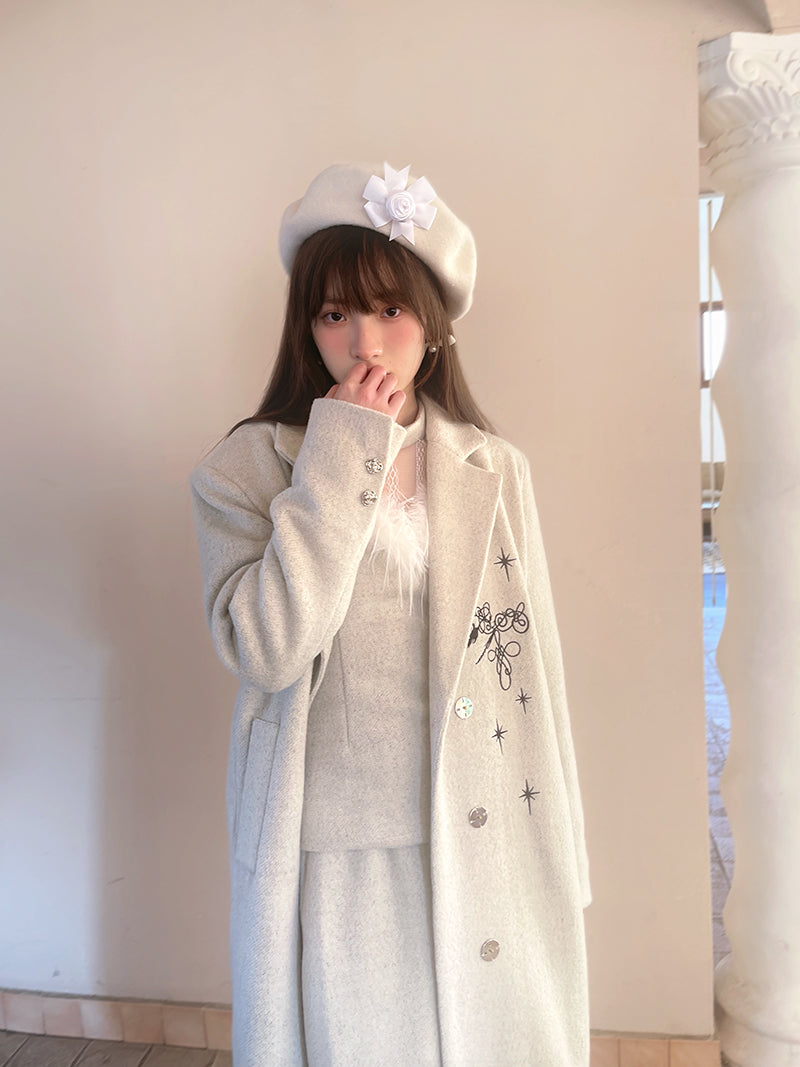 Embroidery Quilted Long Chester Coat