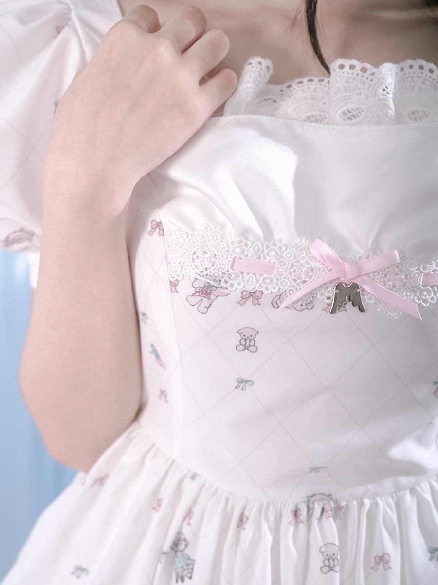 Puff Sleeve Lace Dress & Pannier Set-up