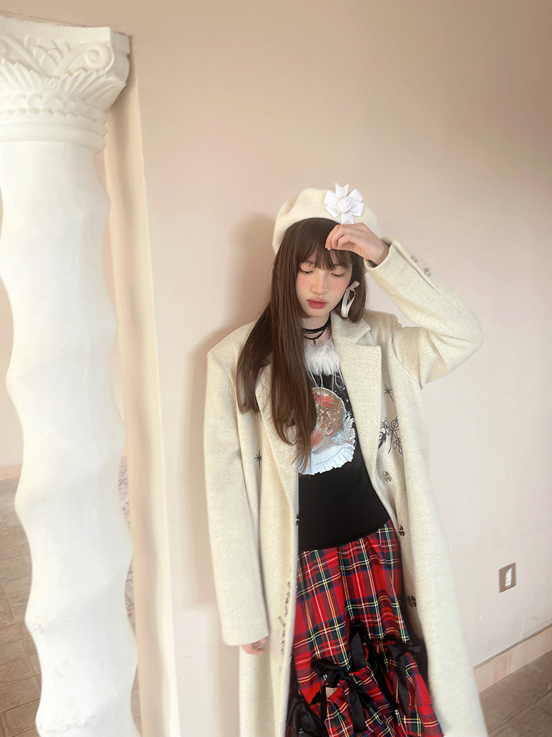 Retro Angel Print Fur Collar Long Sleeve T-shirt