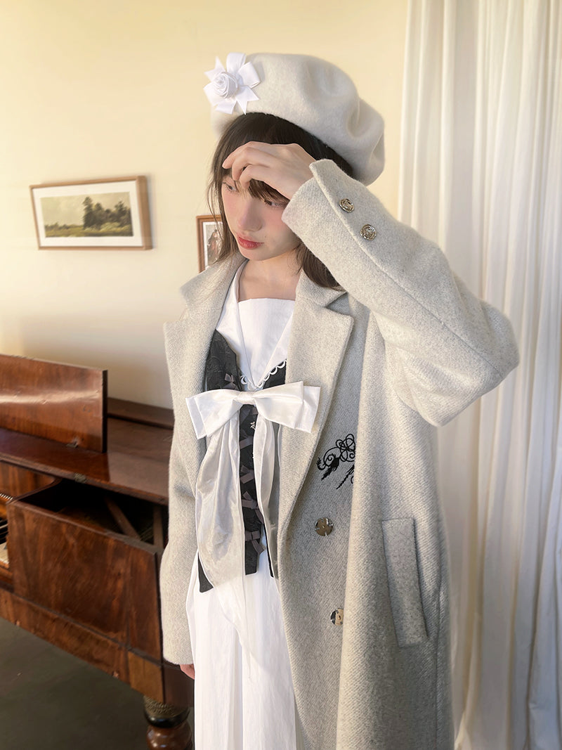 Embroidery Quilted Long Chester Coat