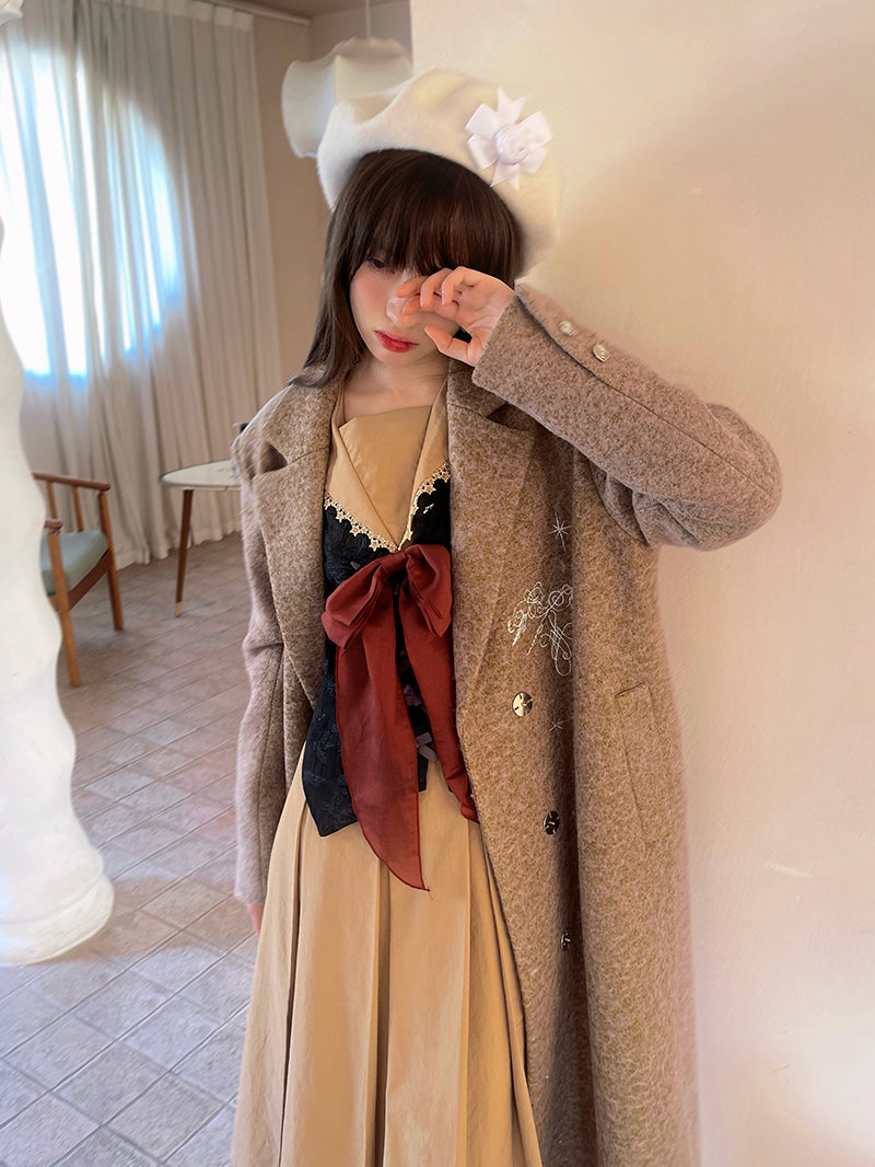 Embroidery Quilted Long Chester Coat