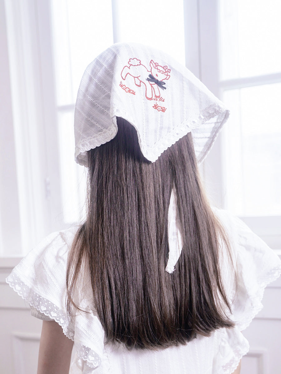 Lamb Embroidered Lace Jacquard Head Scarf