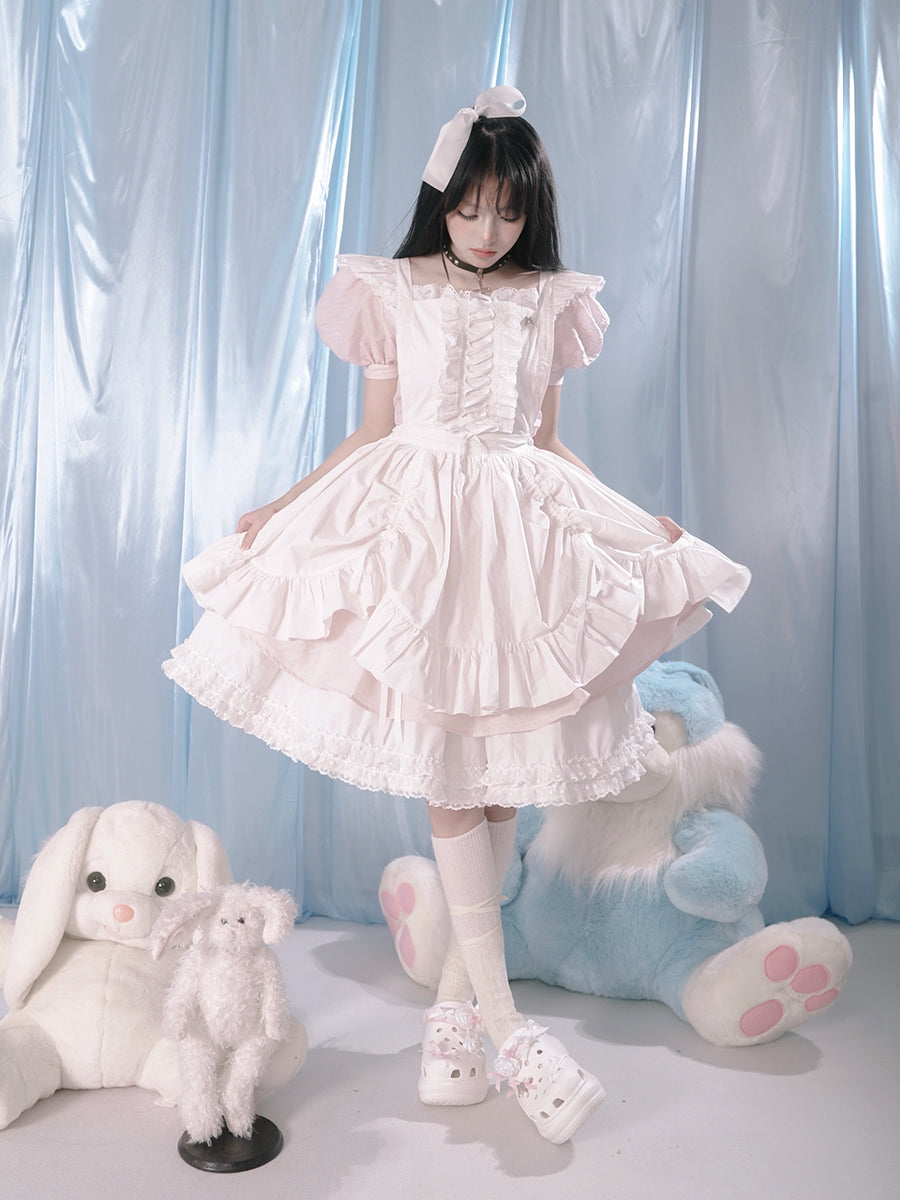 Puff Sleeve Lace Dress & Pannier Set-up