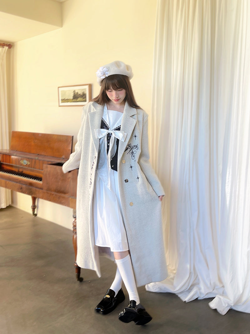 Embroidery Quilted Long Chester Coat