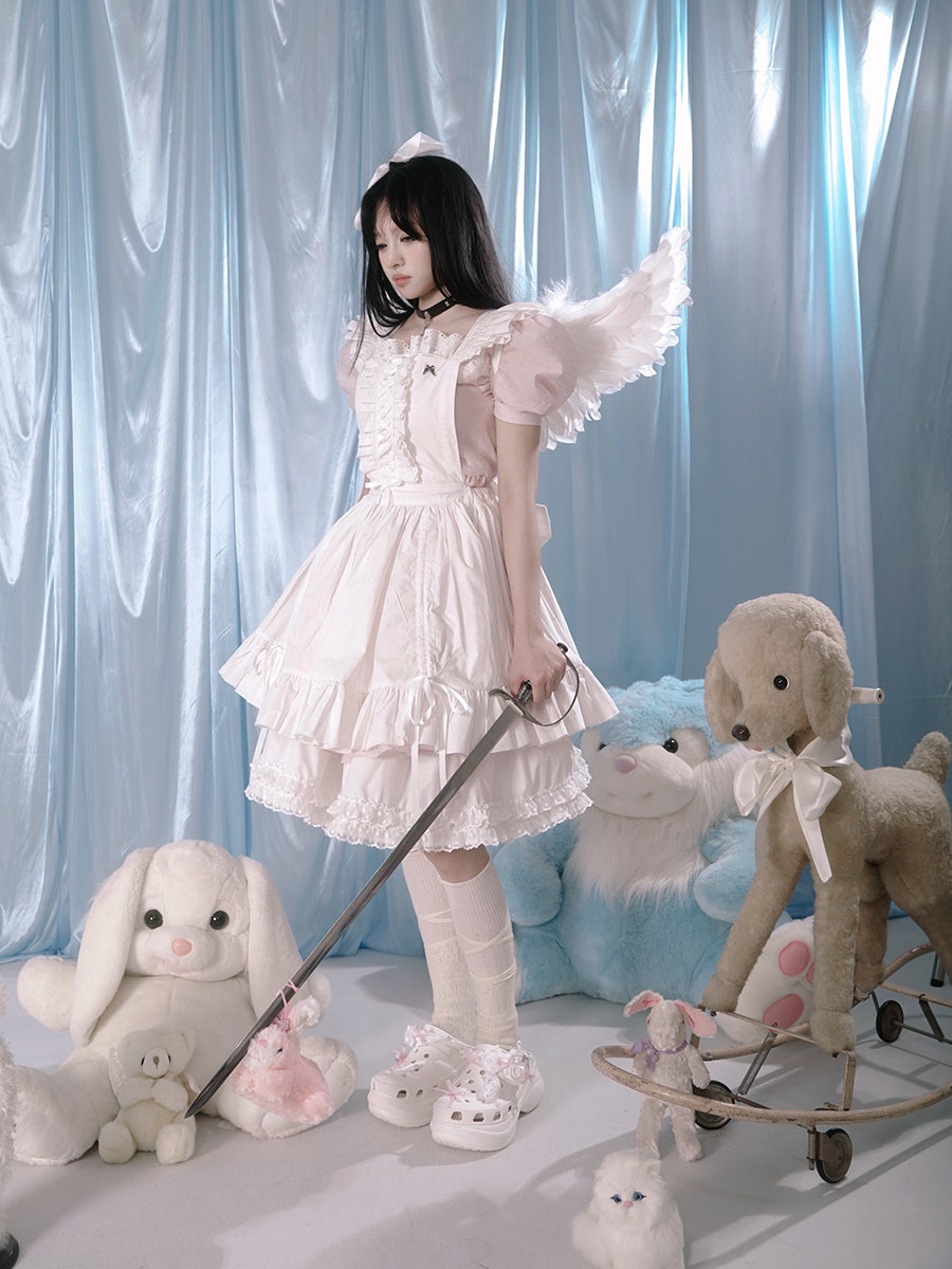 Puff Sleeve Lace Dress & Pannier Set-up