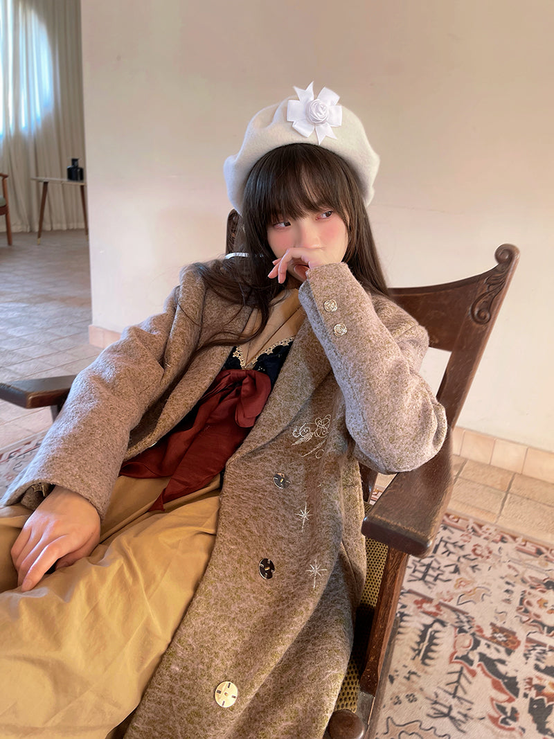 Embroidery Quilted Long Chester Coat