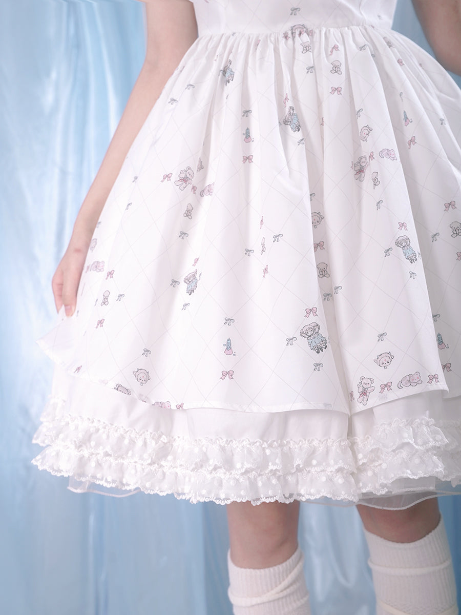 Puff Sleeve Lace Dress & Pannier Set-up