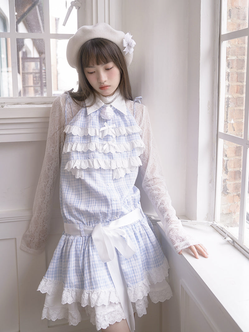 Lace See-through High Collar Bottoming Shirt