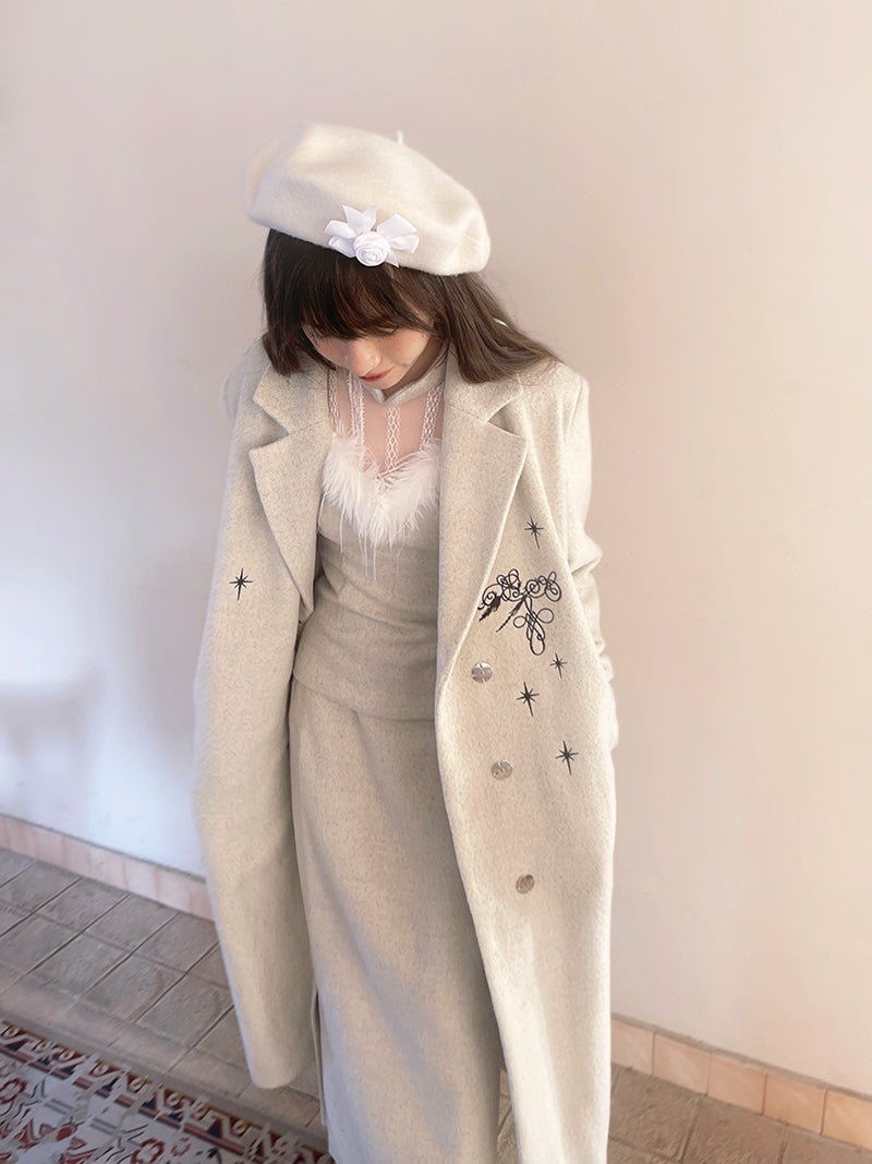 Embroidery Quilted Long Chester Coat