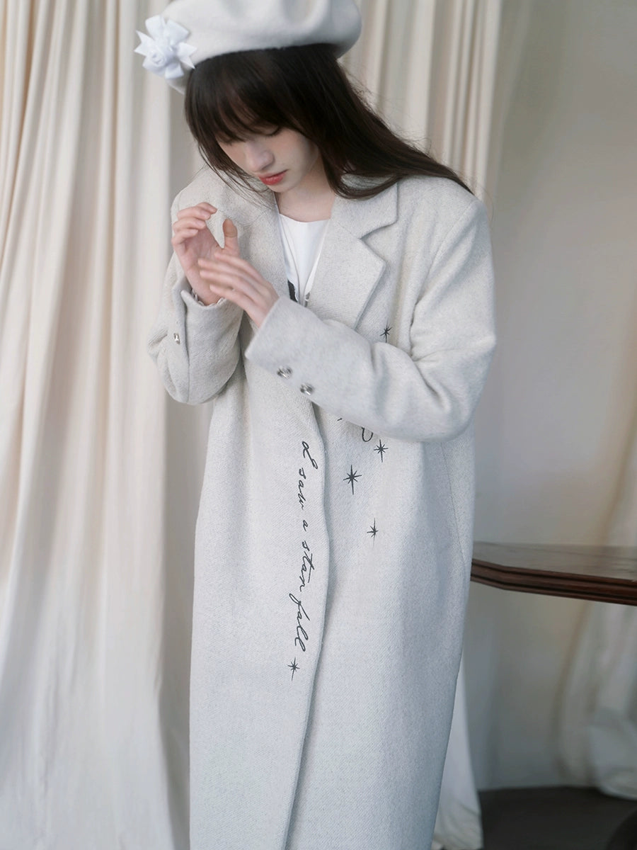 Embroidery Quilted Long Chester Coat