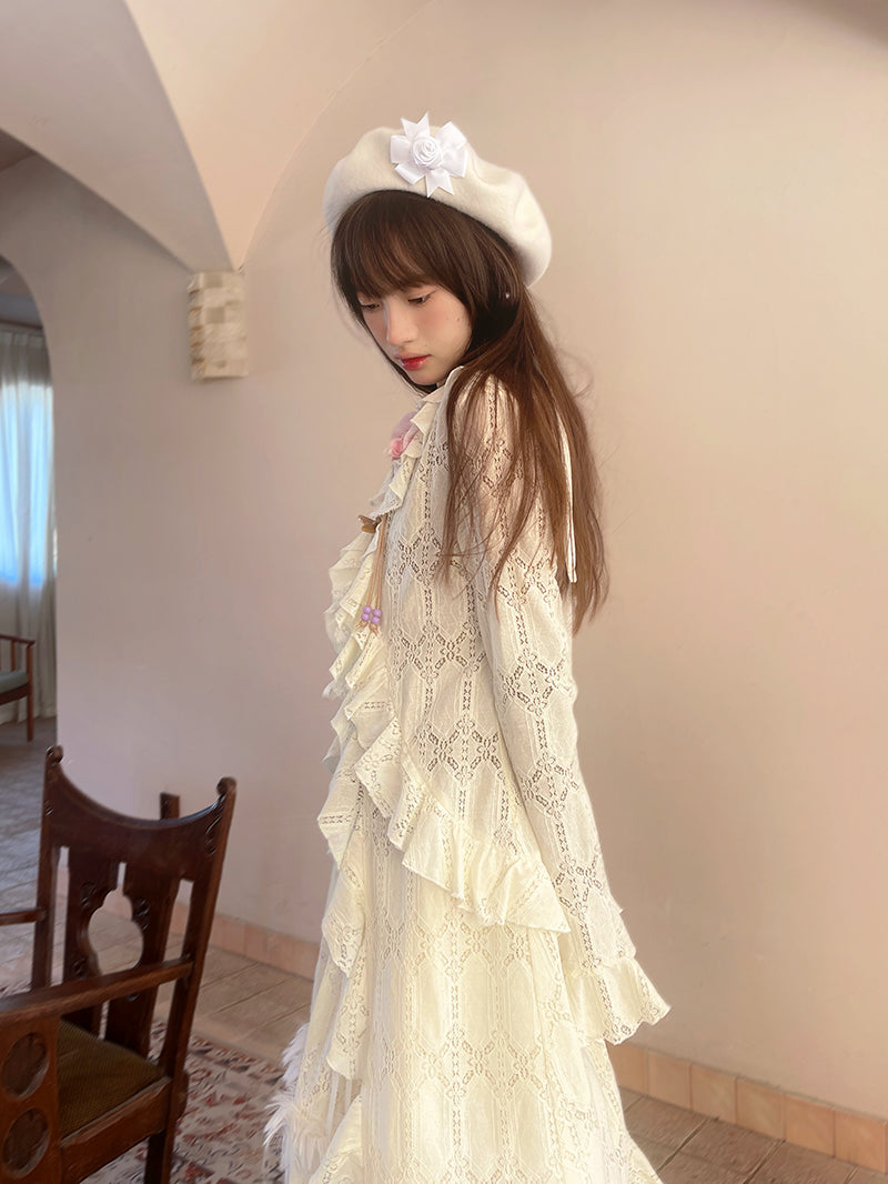 Irregular Lace Long Cardigan