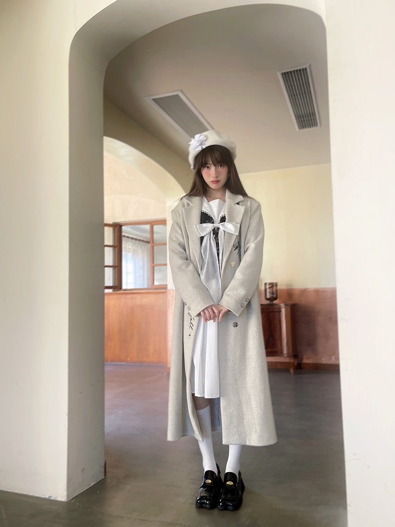 Embroidery Quilted Long Chester Coat