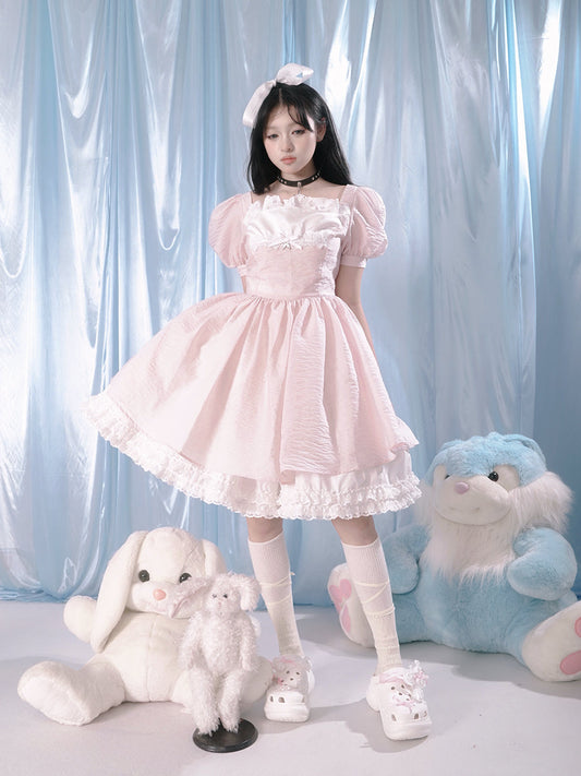 Puff Sleeve Lace Dress & Pannier Set-up