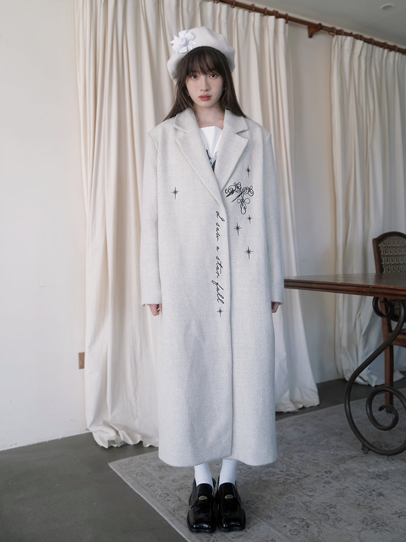 Embroidery Quilted Long Chester Coat