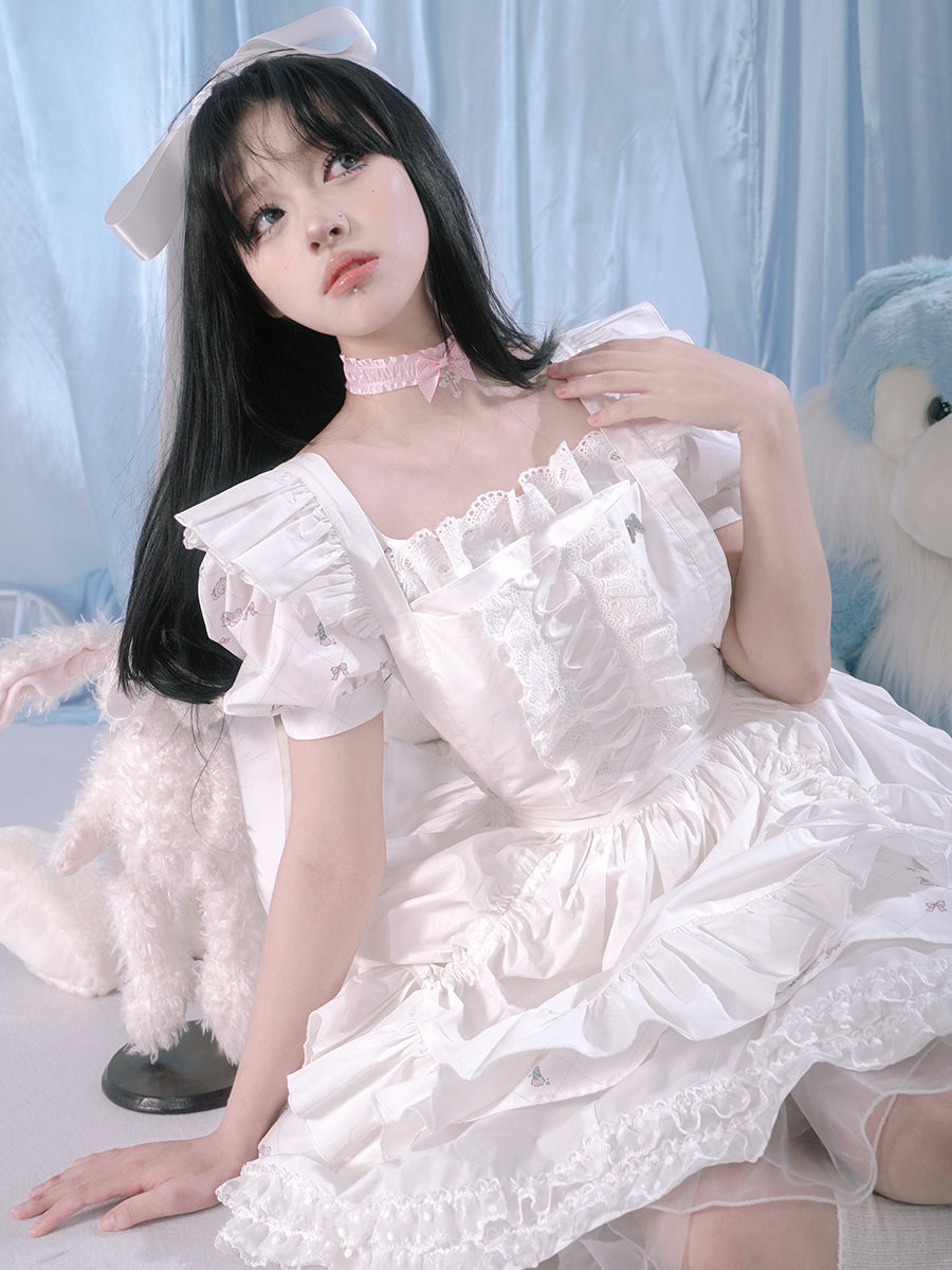 Puff Sleeve Lace Dress & Pannier Set-up