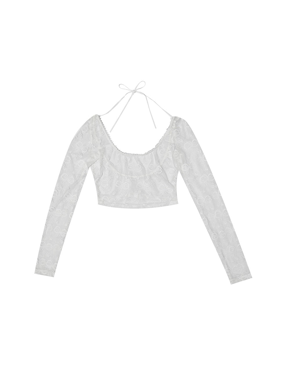 Bowknot Jacquard & Bear Print Large Collar Cropped Top