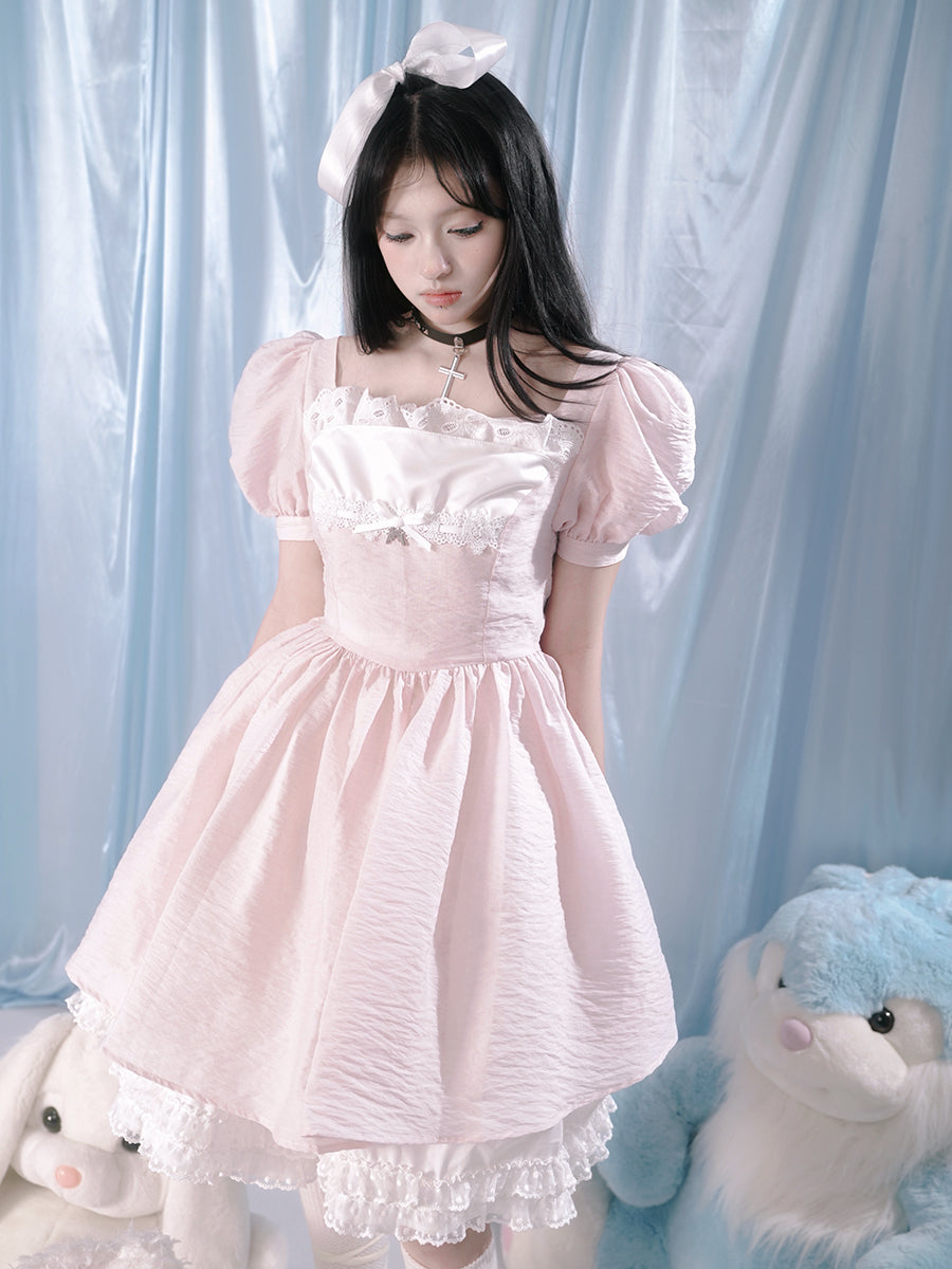 Puff Sleeve Lace Dress & Pannier Set-up