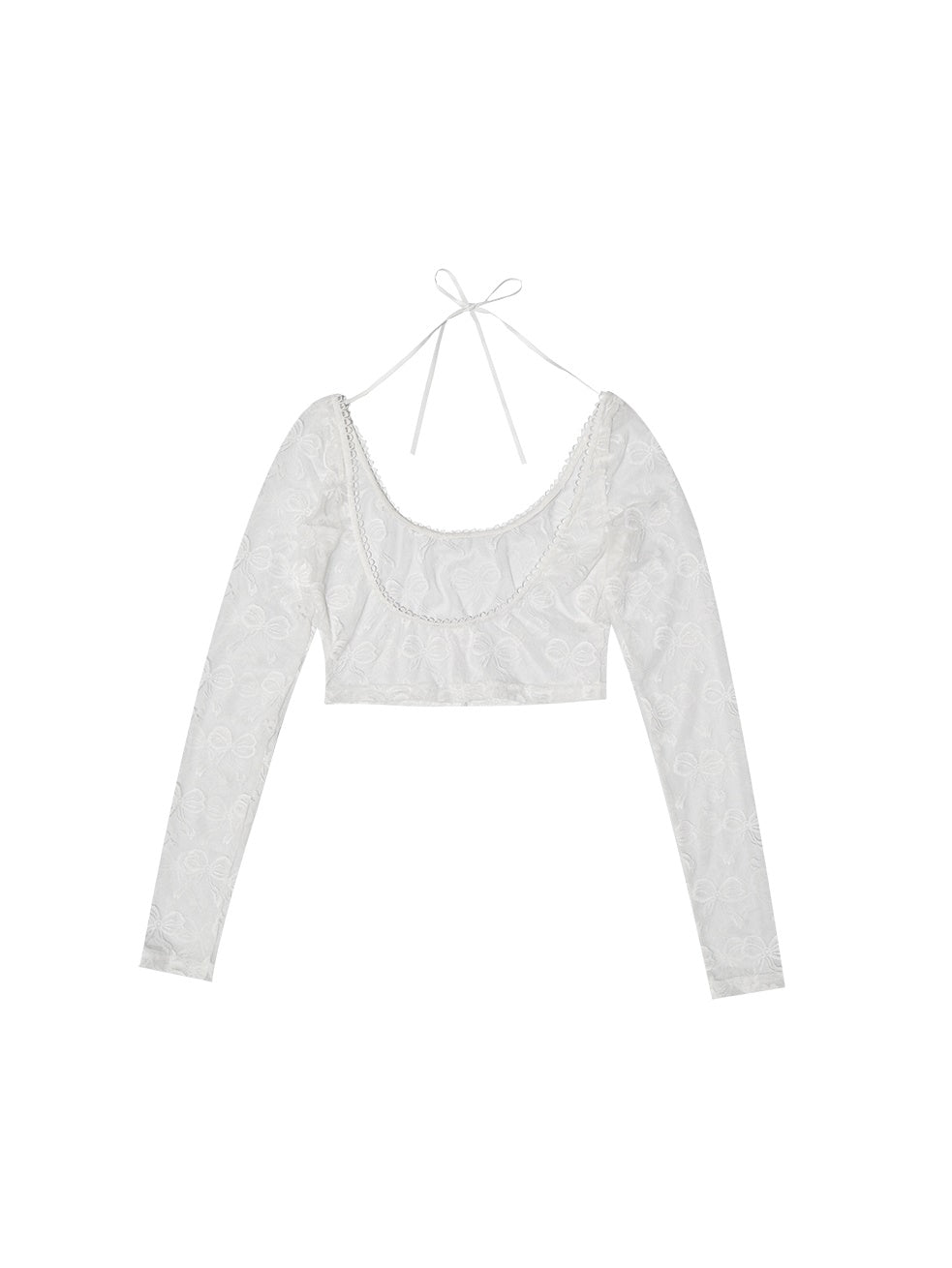 Bowknot Jacquard & Bear Print Large Collar Cropped Top