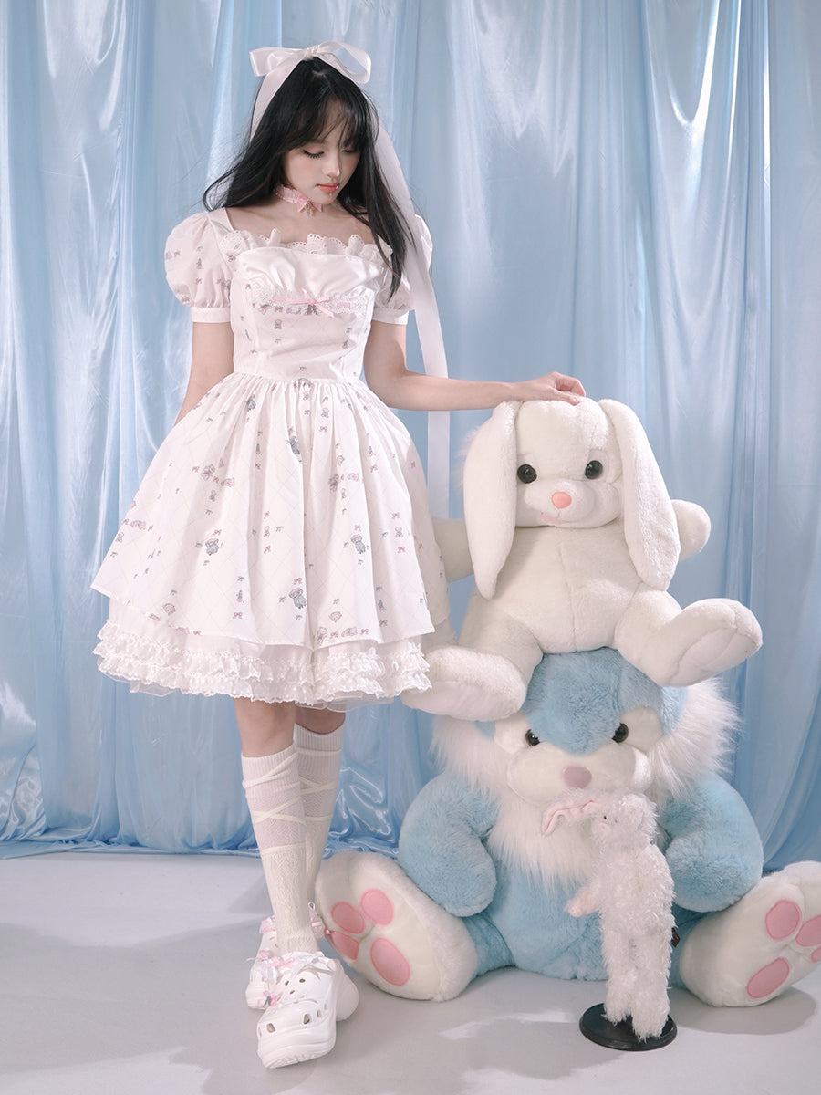 Puff Sleeve Lace Dress & Pannier Set-up