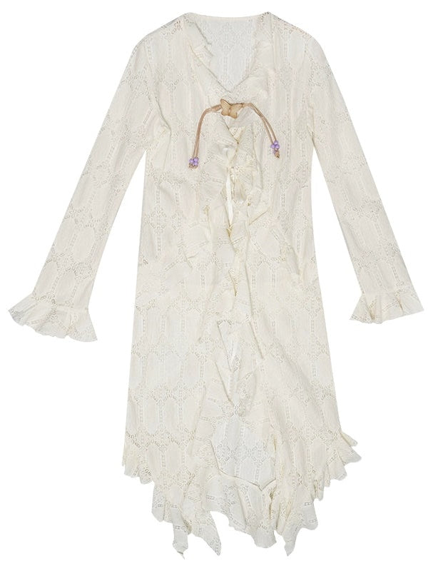 Irregular Lace Long Cardigan